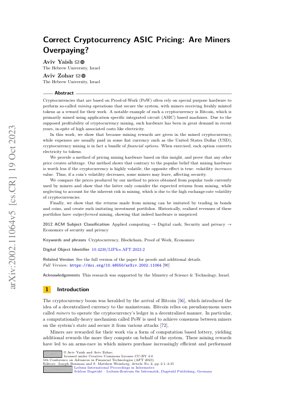 PDF Document Cover - Correct Cryptocurrency ASIC Pricing: An Options Theory Approach